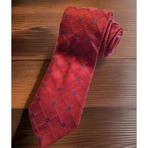 Faconnable‎ Men's Tie Blue Red Silk Geometric France 1523